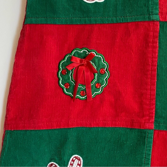 Christmas Dress 4T Red Corduroy Jumper Tree Santa Snowman presents White Shirt - Picture 13 of 13